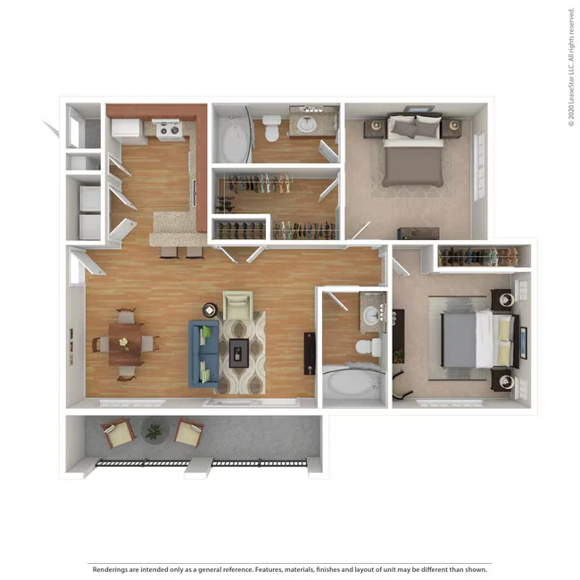 2 Bed 2 Bath 1181 SqFt (1055 Net) 0221 floor plan